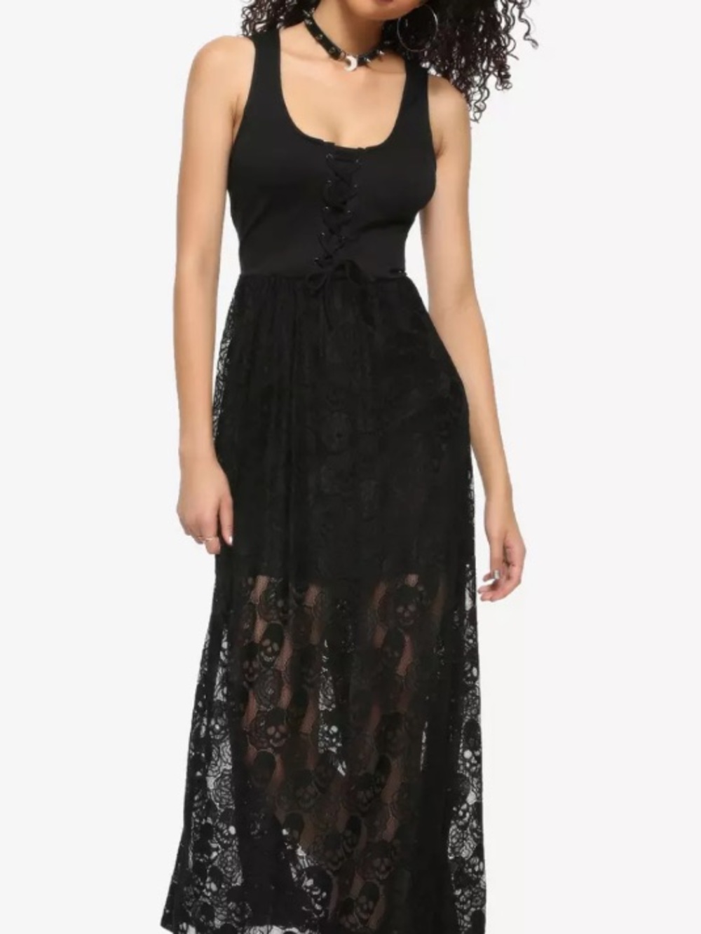 NWT Hot Topic Lace-Up Corset Skull Lace Maxi Dress Size 1